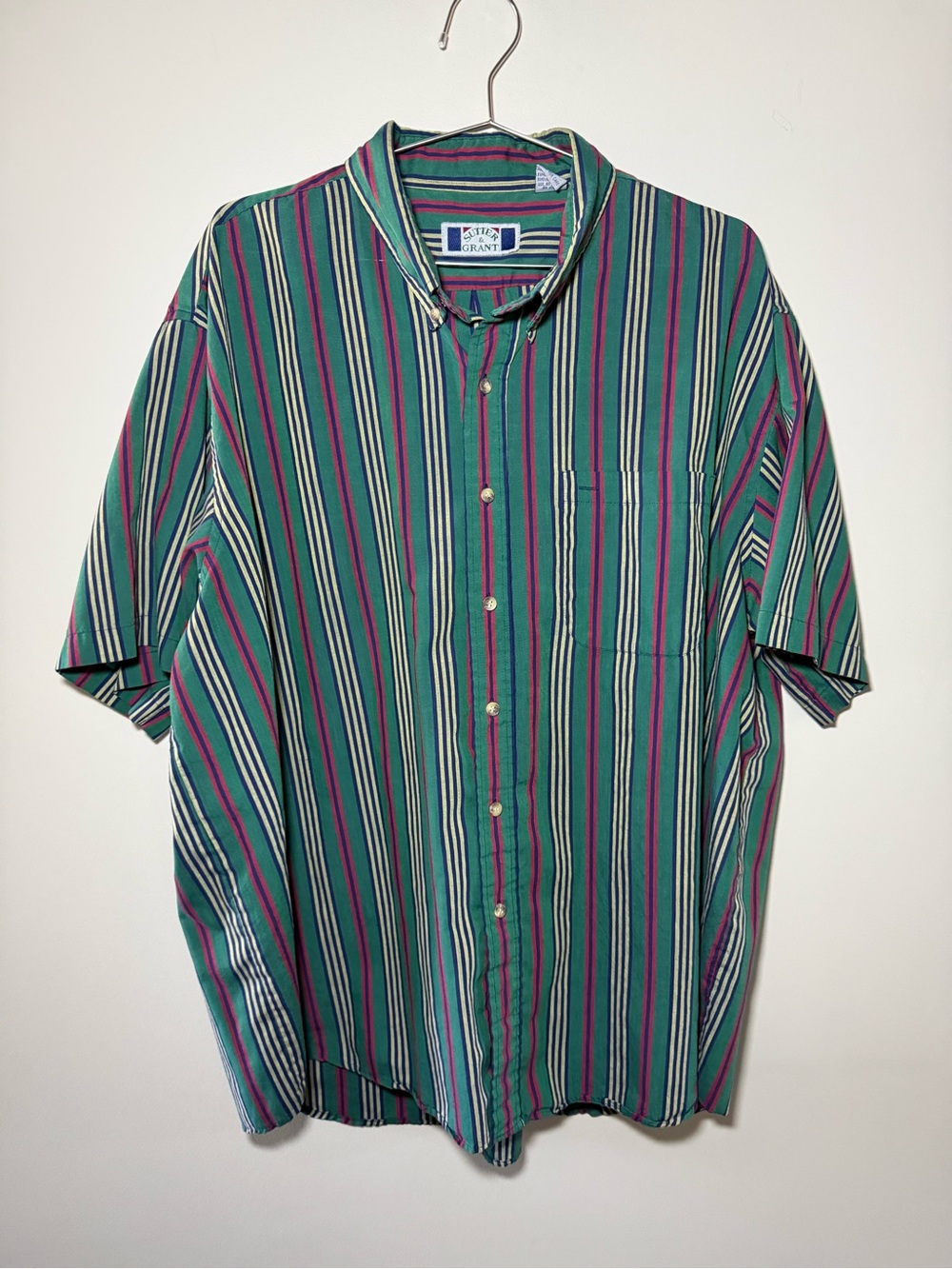 Vintage Sutter & Grant Men’s Green Striped Short Sleeve Button Up Shirt Size 2X